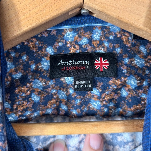 Anthony of London poplin button-down shirt, Large, navy pattern, Business Casual - Picture 2 of 8